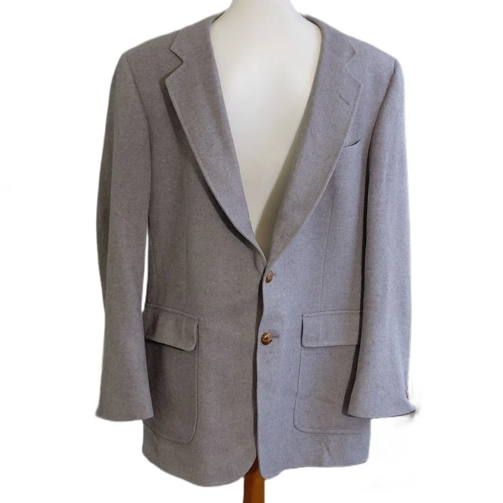 Men's 100% Mongolian Camel Hair Blazer Size 43L Light Gray Sport Coat